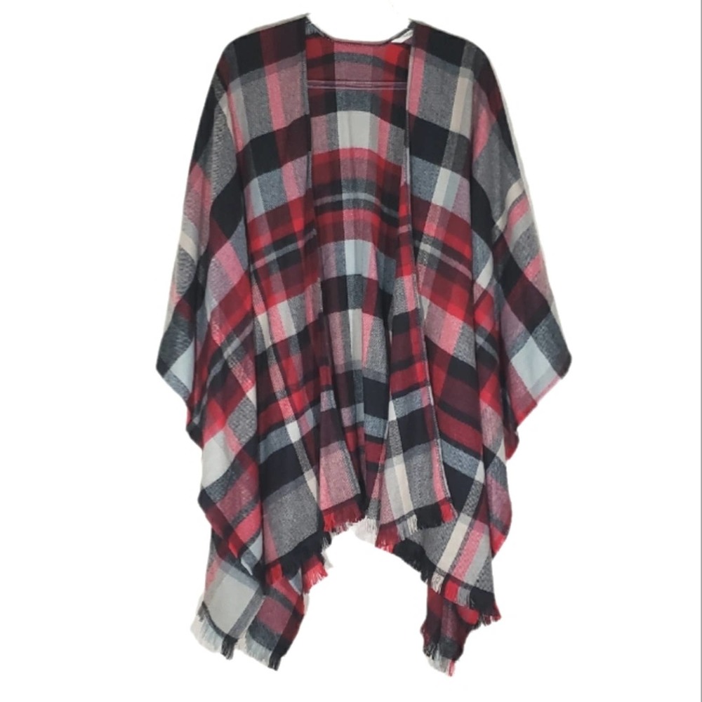 NWT Soft Surroundings red black white tartan plaid women's shawl wrap one size
